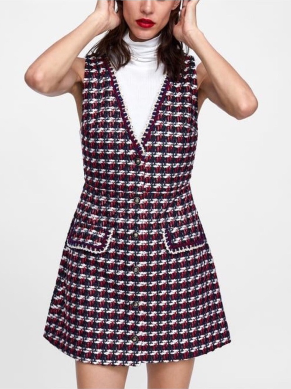 Zara S TEXTURED WEAVE DRESS WITH TRIM Multicolor Tweed Sleeveless Mini Dress